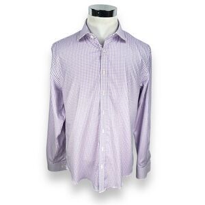 Twillory Dress Shirt Men's 17 36/37 Pink Blue Check Tailored Fit Safe Cotton